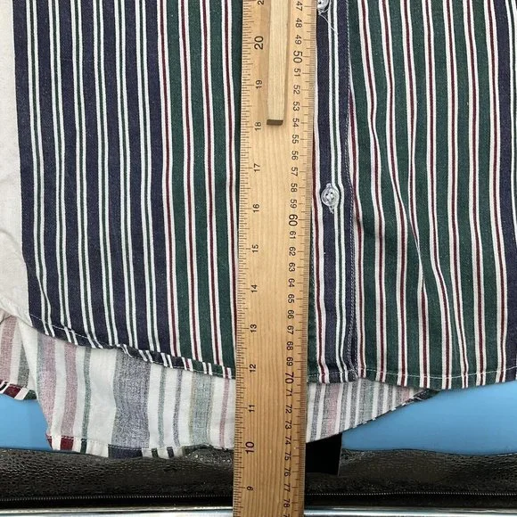 Vintage Mic Stripe Button Short Sleeve Cotton Casual Shirt Chest Pocket Oman M - Picture 7 of 9